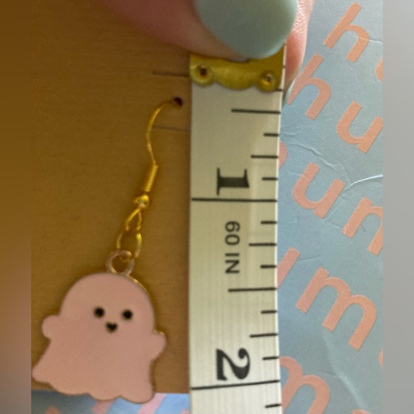new dangle Pink enamel and gold ghost earrings - Picture 2 of 5